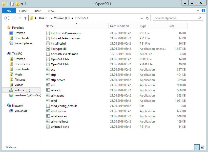 OpenSSH Folder contents